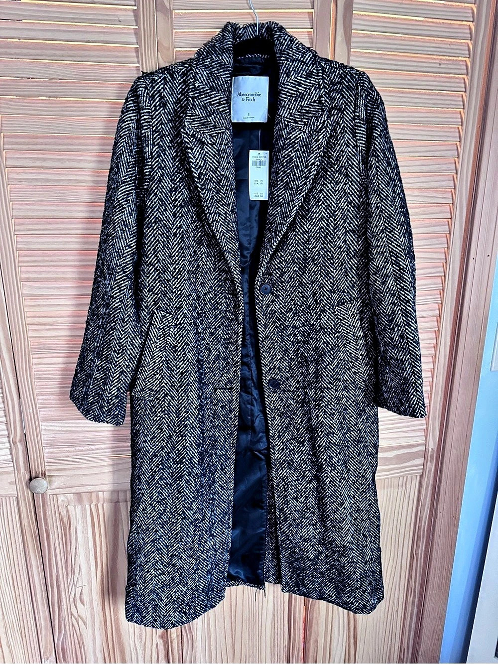 Abercrombie & Fitch The A&F Dad Coat Houndstooth Coat Black & White Small